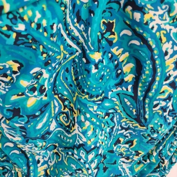 Chaps 12 Blue Green Yellow Abstract Paisley Neck Tie Padded Tankini Swimsuit Top - Picture 4 of 11
